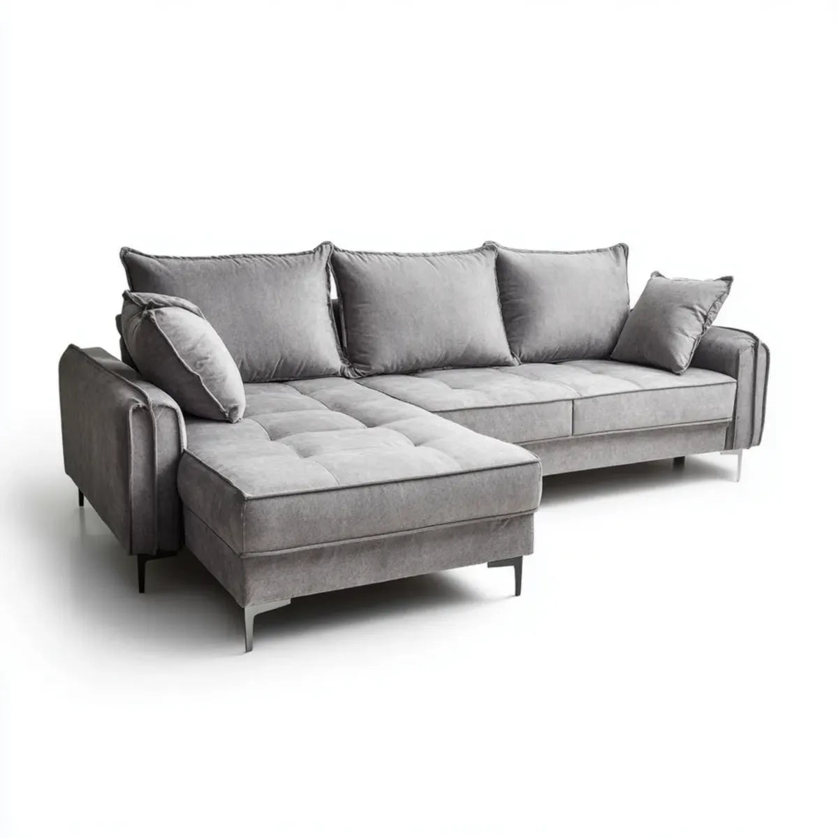 Canapé d'angle gauche 4 places gris en velours de polyester 270 x 160 x 85 cm