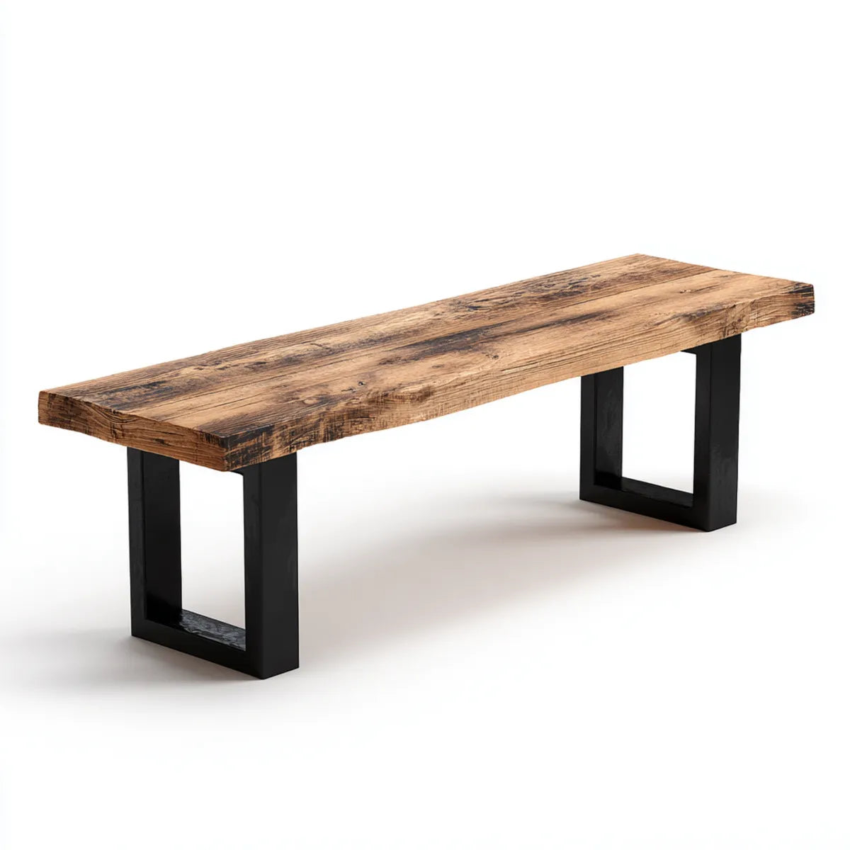 Banc de jardin rectangulaire marron et noir 180 x 40 x 45 cm en acacia massif et acier thermolaqué