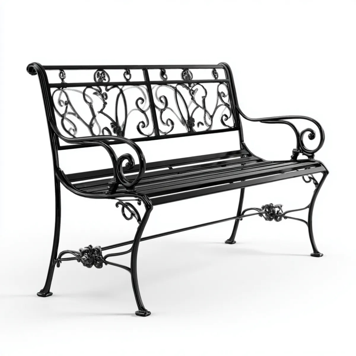 Banc de jardin 2 places noir 122 x 60 x 93 cm en acier forgé rectangulaire
