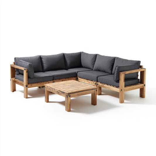 Salon de jardin d'angle 5 places avec table basse gris anthracite en acacia massif 245 x 245 cm