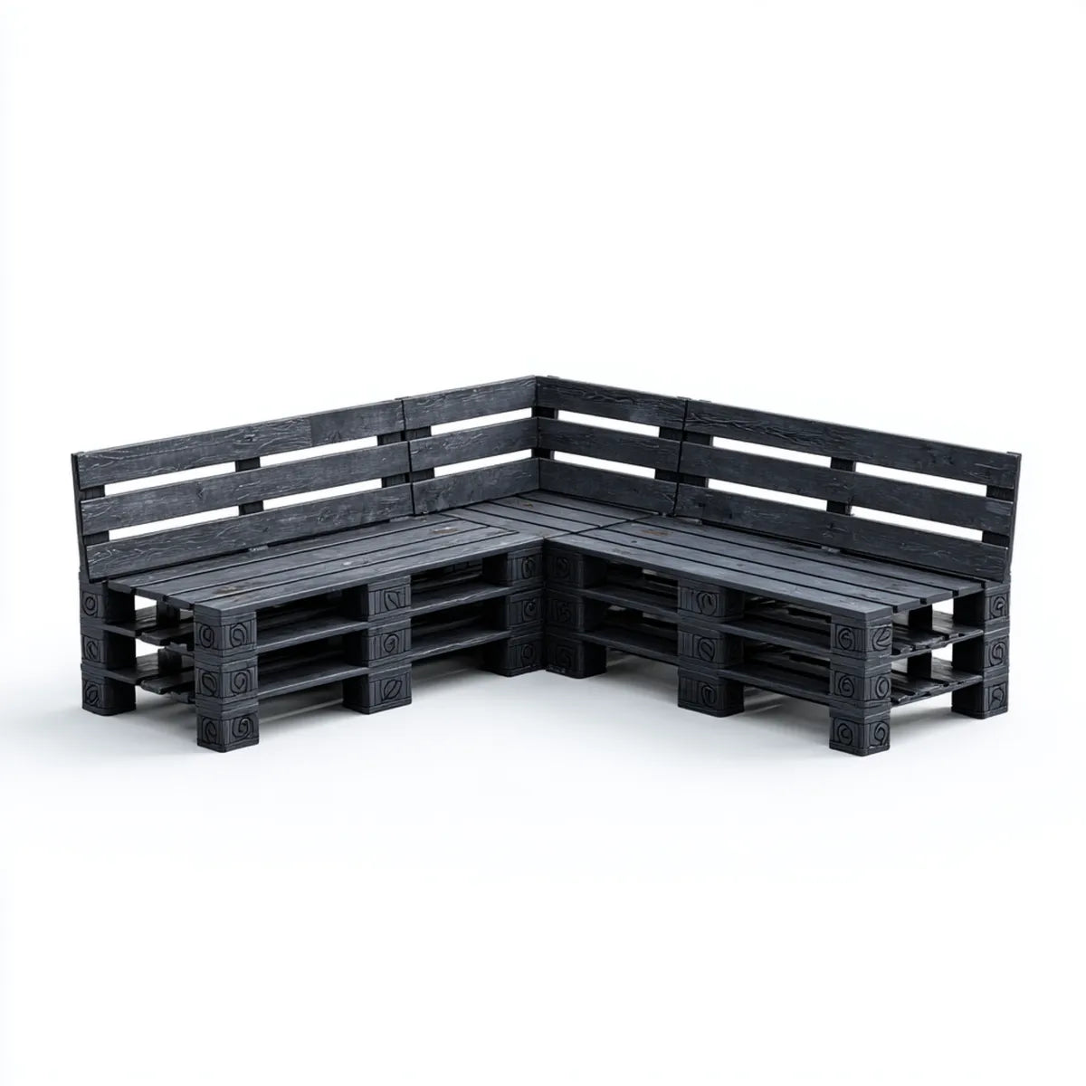 Canapé de jardin d'angle noir en bois massif de pin 220 x 220 x 80 cm