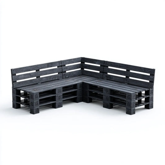 Canapé de jardin d'angle noir en bois massif de pin 220 x 220 x 80 cm