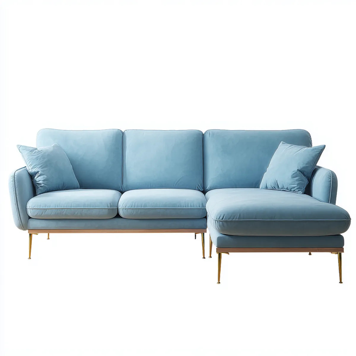 Canapé d'angle 4 places bleu en velours polyester forme L 280 x 160 x 85 cm