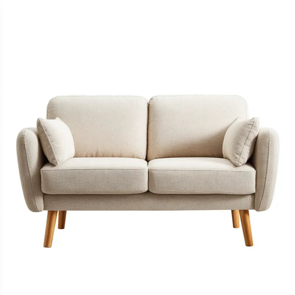 Canapé 2 places droit beige 160 x 85 x 86 cm en polyester avec pieds en hévéa massif