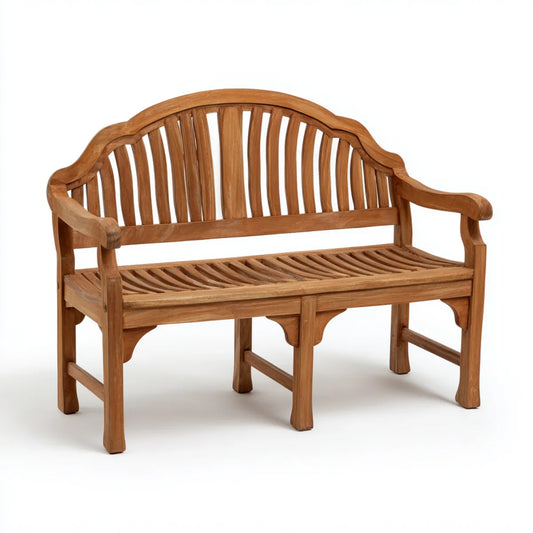 Banc de jardin 2 places marron en bois de teck massif dossier incurvé 120 x 65 x 92 cm