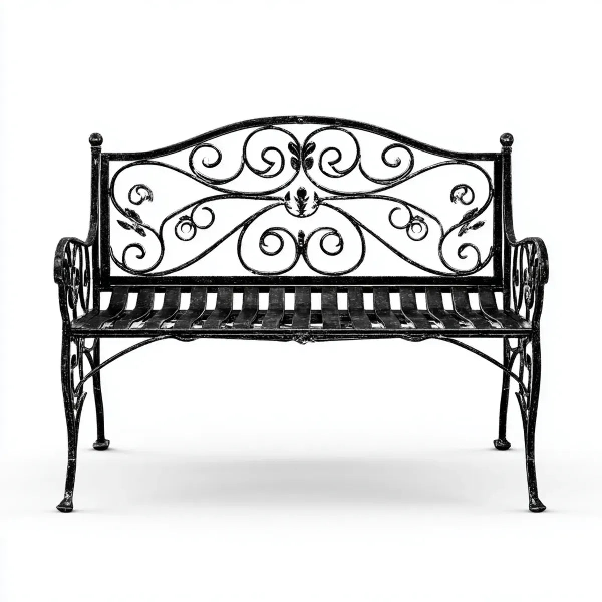 Banc de jardin 2 places noir en fer forgé rectangulaire 127 x 60 x 92 cm