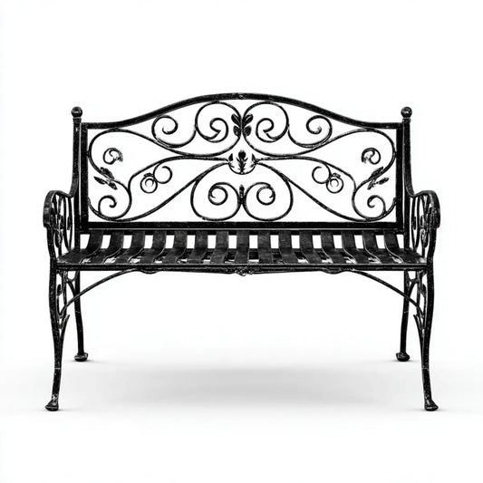 Banc de jardin 2 places noir en fer forgé rectangulaire 127 x 60 x 92 cm