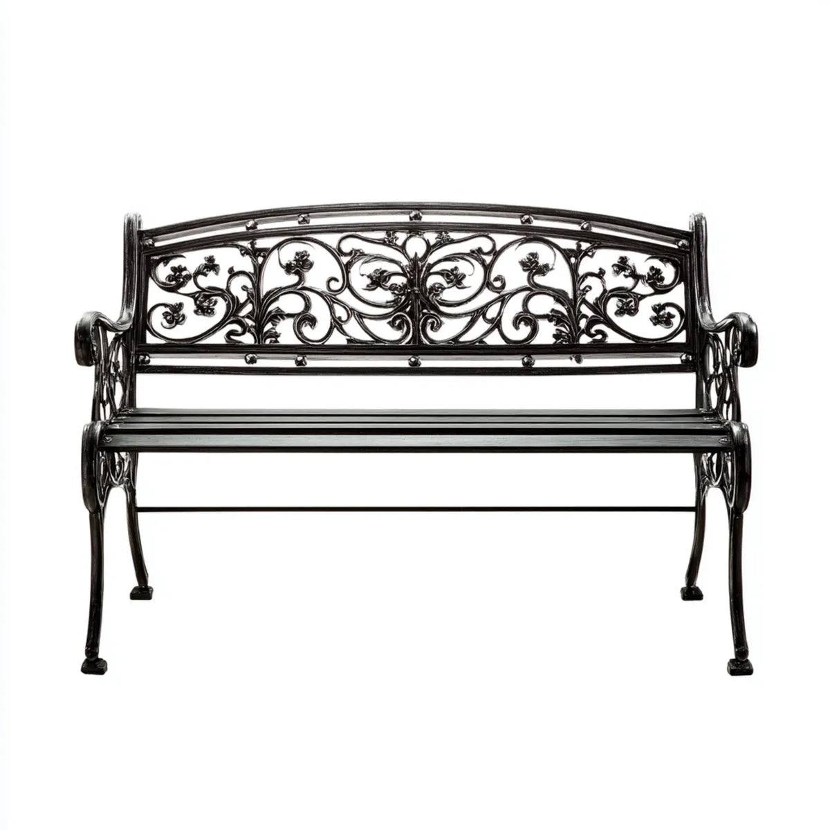 Banc de jardin 2 places noir en fonte 120 x 60 x 87 cm à dossier ajouré