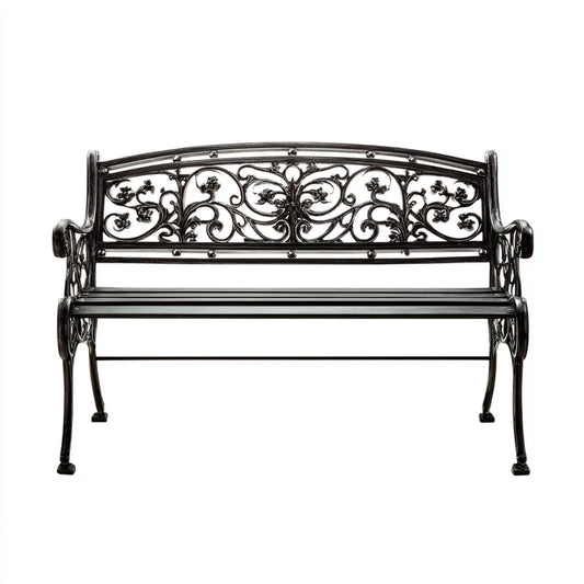 Banc de jardin 2 places noir en fonte 120 x 60 x 87 cm à dossier ajouré