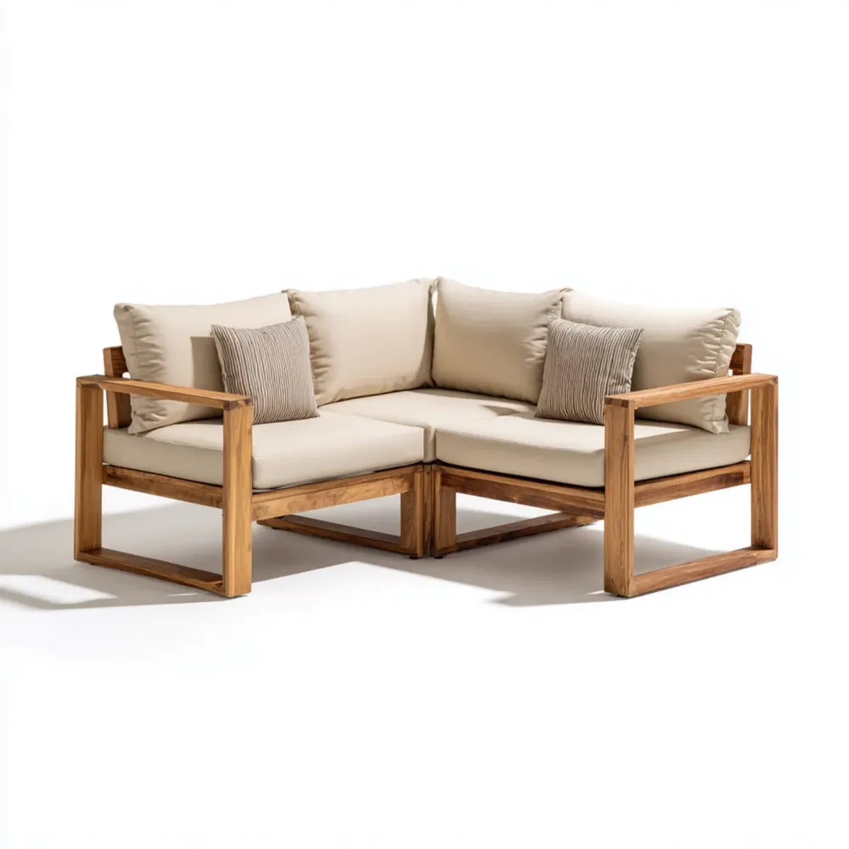 Canapé de jardin d'angle 4 places beige naturel en bois massif d'acacia 200 x 200 x 78 cm