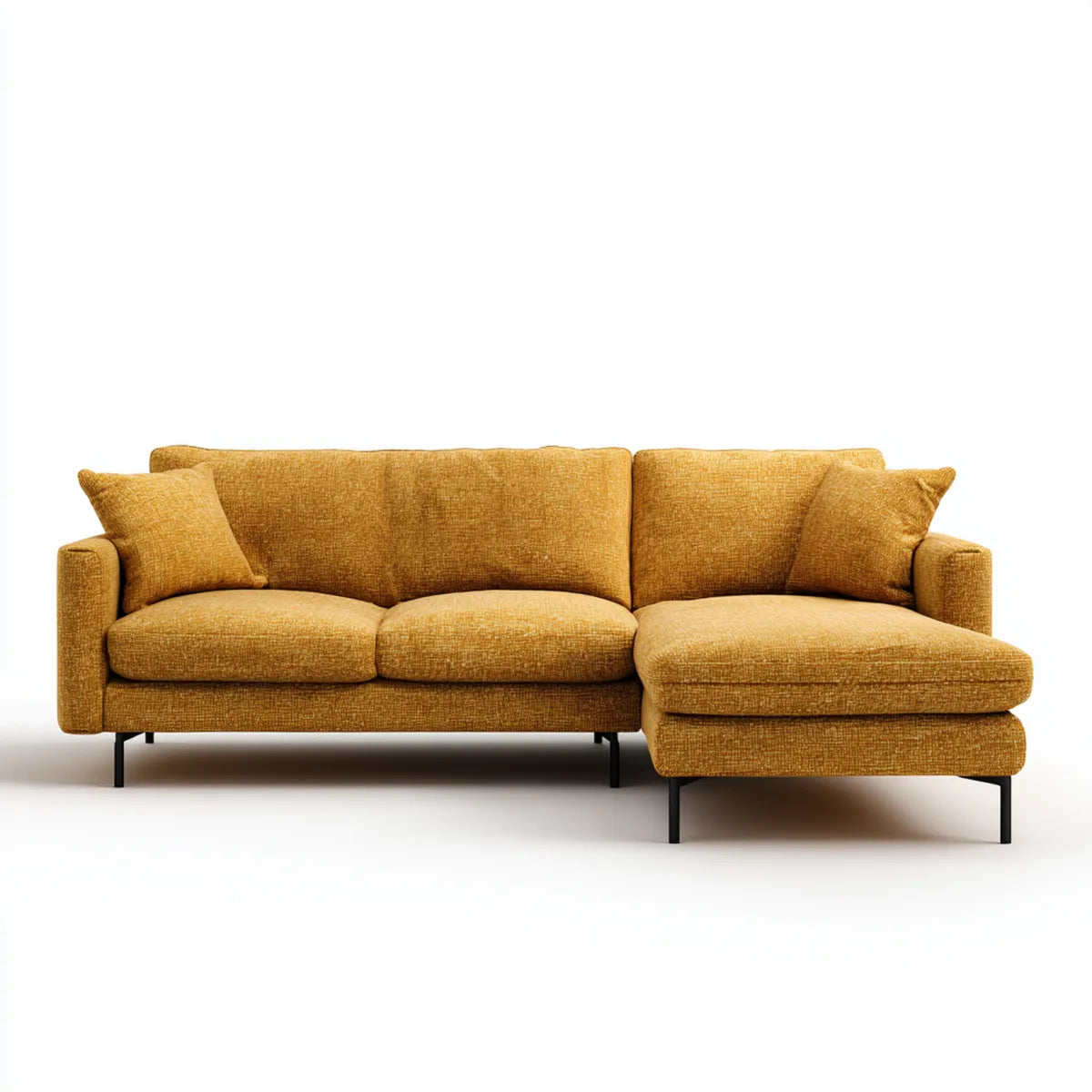 Canapé d'angle droit 3 places ocre en polyester chenille avec méridienne 260 x 160 x 85 cm