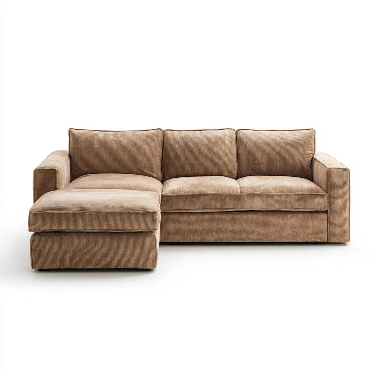Canapé d'angle gauche 3 places beige en velours côtelé de polyester 250 x 160 x 85 cm