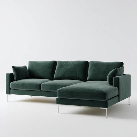 Canapé d'angle droit 4 places vert foncé en velours de polyester 285 x 165 x 85 cm