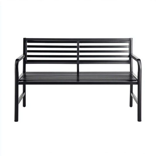 Banc de jardin 2 places noir en acier rectangulaire 120 x 60 x 85 cm