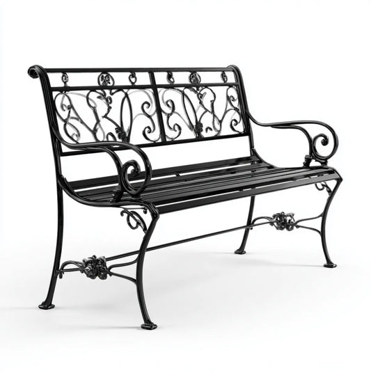 Banc de jardin 2 places noir 122 x 60 x 93 cm en acier forgé rectangulaire